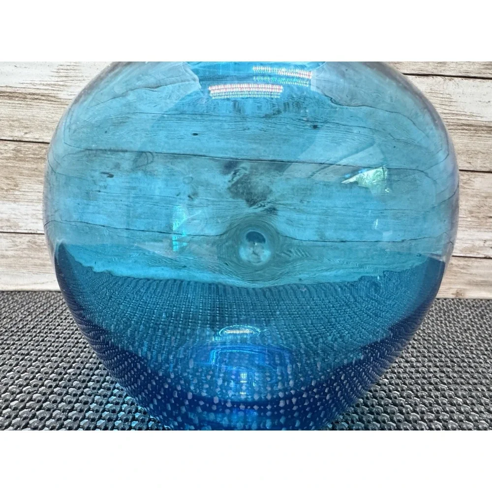 Vintage Blenko Style Blue Dimple Glass Vase Mid Century Hand Blown Pontil 8.25